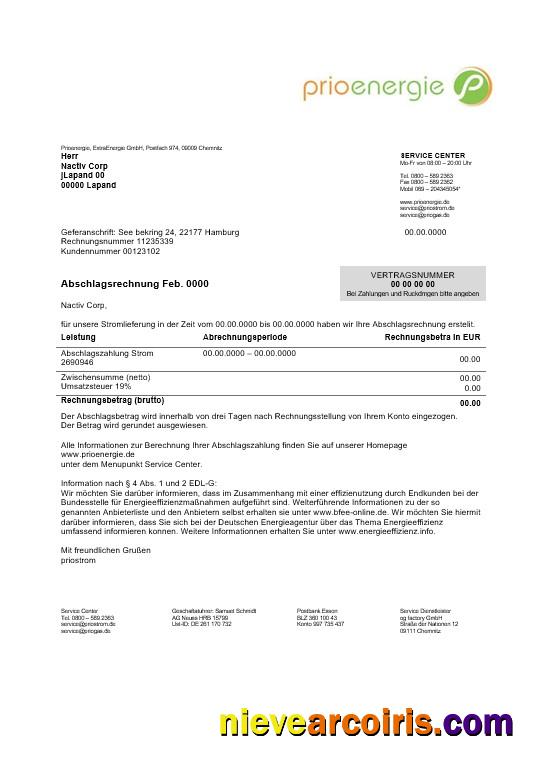 Germany Prioenergie proof of address business utility bill